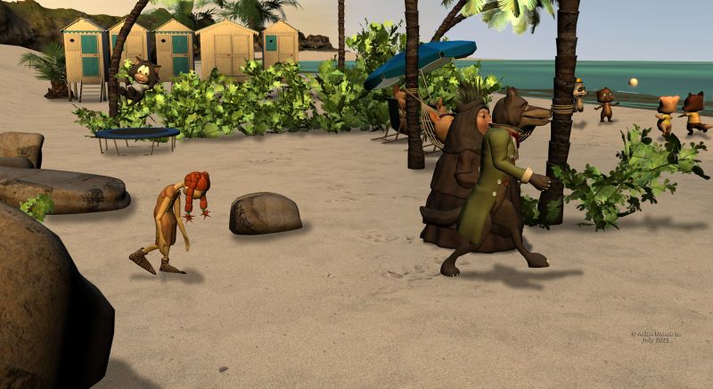 Flash and... (12)
Wolf guides them until the beach, to meet some of his friends - and he keeps for him it's to escape Zlata too.
Why was he the one designed this time to guide the new arrivants?

Previous part of the story: https://www.thefantasiesattic.net/attic/cpg/displayimage.php?pid=46196

********
Pocket Pets Kitty, by 3Duniverse [was on their site]
Zlata, by Nursoda (RMP)
Utla, by Nursoda (RMP)
Big Bad Wolf, by 3Duniverse (Daz3d)
The 3 Little Pigs, by 3Duniverse (Daz3d) [with Trumarcar's textures]
Pocket Pets bundle, by 3Duniverse (Daz3d)
Beach Cabin, by Pamawo
Relaxation Beach, by TruForm (RMP)
3D Scenery: Rocky Beach, by ShaaraMuse3D (RMP)
3D Scenery: Dryland Oasis, by ShaaraMuse3D & WhimsySmiles (RMP)
