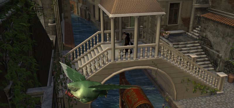 Walking on bridge
They are going to the celebration in the heart of the town, taking through quiet streets to talk in peace

********
Songbird ReMix Cool & Unusual Birds 4, by Ken _Gilliland (RMP)
Roman gondola, by Summoner (on freedom of art)
Festive bridge, by Aelin
The Streets of Tuscany, by Stonemason (Daz3d)
