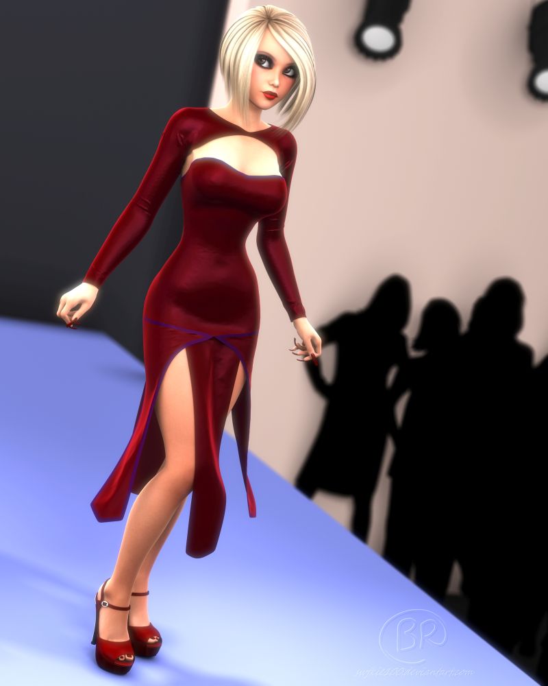 Red On The Runway 1
A fashion contest entry somewhere else. The runway setting was a requirement for all entries. Dress was made in Marvelous Designer 10.

I had started another project earlier but I had no time to complete it, so I shifted gears and made a simple dress.
