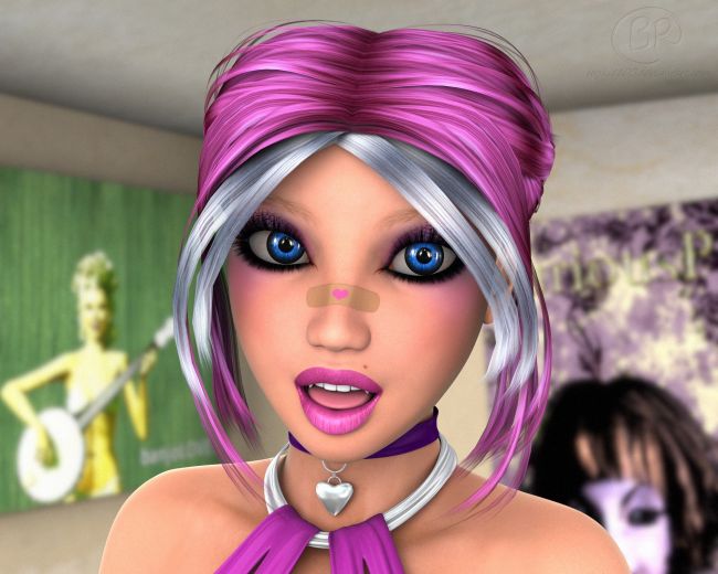 E-Girl
I really wanted to emulate one of those tongue poses that we see the real e-girls do over on IG, but it just didn't work out. It appears that V4's default tongue isn't long at all, nor is it thick. I know, there's an add-on and I have it, but I didn't bother. In the end, I think this pose suits Luna better anyway.

While the band-aid is a separate model, it was shaped specifically to Luna's topology, so it really isn't going to work on any figure other than hers.
