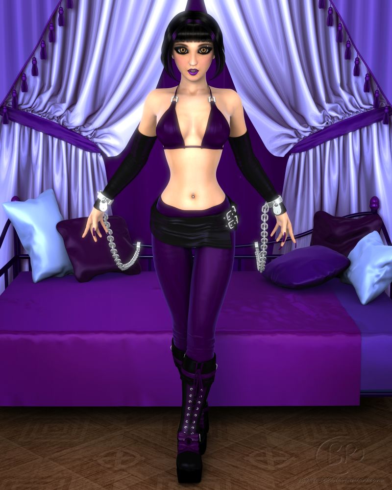 Held Captive
A request that I completed in March. A friend wanted her Martha doll in "leather, purple, and some sort of restraint". I had an idea, and the bed I had wasn't the right size and shape, so I made one in Blender. The pillows were also made in Blender. I simmed the sheets in Marvelous.
