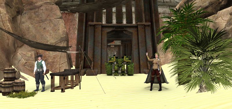 Arena Entrance...
Here is entrance of the arena... I have been redoing this setting and it is not yet over as I have some more instances of plants to add... This should be start of the story... Almost there, but now saw that Bard is short, as barbarian girl is 1.83m he should be taller... I need to render him again... Anyway here it is. I hope that You like it :)
Keywords: Arena
