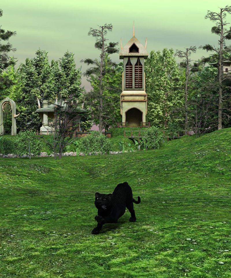 Panther in the Forest
Second picture with Black Panthers from DAZ for DAZ Big Cat 2, Iray version ... I have used Elf VIllage and Wold Builder for background... It looks like Myth Drannor, but for now that might be just a dream :)
