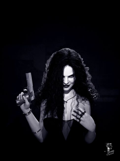 The Stare (Noir)
A simple portrait. (Monochrome Version)
I've done a walkthru with this render.
You can interact @ 
http://www.thefantasiesattic.net/attic/index.php?topic=23096.0

Comments are welcome
JV
Keywords: Portrait DazStudio Iray Dramatic Lighting Evileyes Weapon Noir