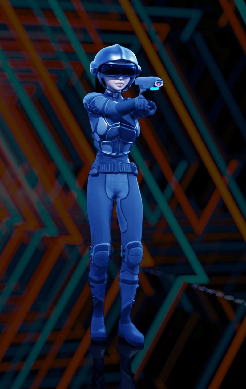 What Lurks Ahead in the Shadows
Facing the unknow is always a challenge. 
Keywords: Sci Fi Science Fiction SciFi pursuit police dark hallway