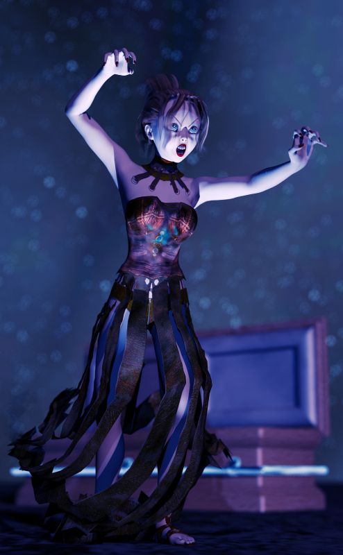 Curse You 
 Very late at night two grave robbers dug up the dearly departed sorceress by the name of Angella.  As they were removing her jewelry her eyes open and she sat up in the coffin.  The two shuttered and step back, as she rose up and the two froze and could not move. In a very angry voice Angella said, " Curse you both two who disturb my slumber and to steal my property!  You shall be in this graveyard for all eternity and bare all for all to see!"
 She smile to herself and chuckled before returning to her slumber, since it was a long time having fun doing magic again.  
  The next day the maintenance crew notice that Angella's coffin was dugged up, but nothing was missing from it, and the addition of two nude renaissance style statues were added to her gravesite.  
Keywords: Curse you nude renaissance style statues grave robbers sorceress gravesite coffin