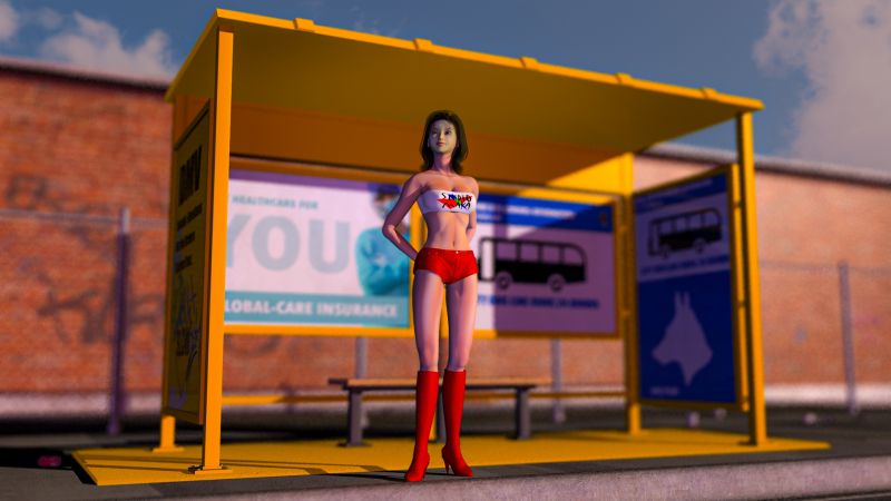 Going to Walmart
I remember a time before Walmart became a big box store, back then you used to get semi dressed to go to the store wearing shined shoes, slacks and nice shirt to do shopping.  The ladies wore dresses and heels or flats.  How things have changed over the years.  
Keywords: Walmart bus stop going dress clothing