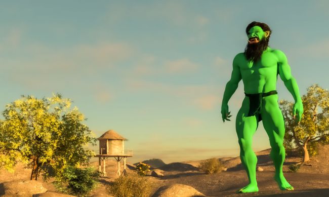 That Is Not the Jolly Green Giant
Angry Giant walking the countryside looking for Jack who chopped down the beanstalk and took the goose that laid the golden eggs.   
Keywords: Giant Angry walking look looking Jack