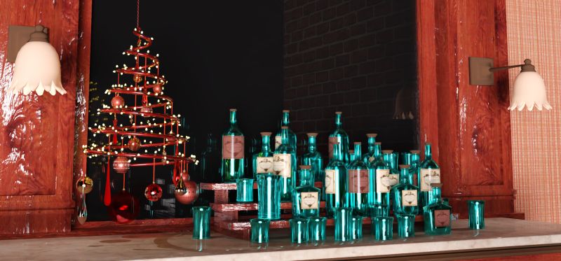 Liquid Winter Spirits
Some people would consider these as Winter Spirits.  Some like it before they face the cold outdoors in the winter.  Back in the day people thought this would keep them physically warm, but it doesn't.  
Keywords: Liquid Spirits Booze Whiskey Scotch Rye Southern Comfort Jack Daniels Old No 9 Brandy Liquor