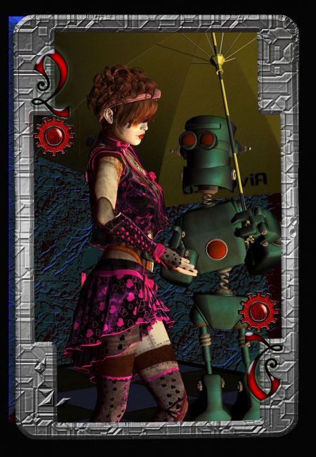 The Two of Cogs (playing card)
The set is nowhere near complete. I'm not sure whether to do the other number cards or not - maybe all as picture cards?
Keywords: robot card