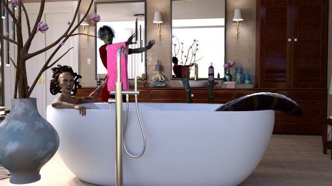 Medusa's bathtime... - FA winner 08/07/21
Drat! Another nosey neighbour...
Keywords: medusa gorgon mythology humour neighbours bath bathtime