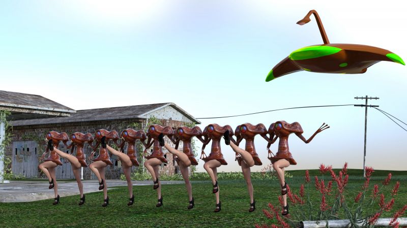 Victory dance!!
During a brief lull in the destruction of Earth, the crew of sector ship 732 stage an impromptu show of celebration. (if somewhat presumptuously)
