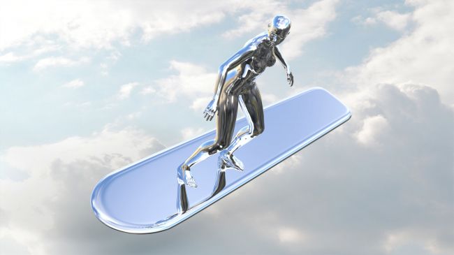 Silver Surfer's Wife...
Looking for him since he was late coming home from work... no doubt off gadding about again with that good for nothing Galactus when he should be home doing things around the house...
Keywords: silver surfer comic humour