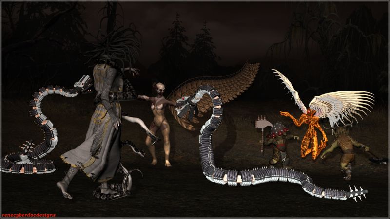 Serpentias - Good vs. Evil
Medusinia and her alcolytes are attacking the Angels of retribution!

The forces of evil vs the forces of the light the never ending game!!!
metal snake @daz3d
wolfie-steamblade wings,sixus1-medusa
Keywords: serpentias