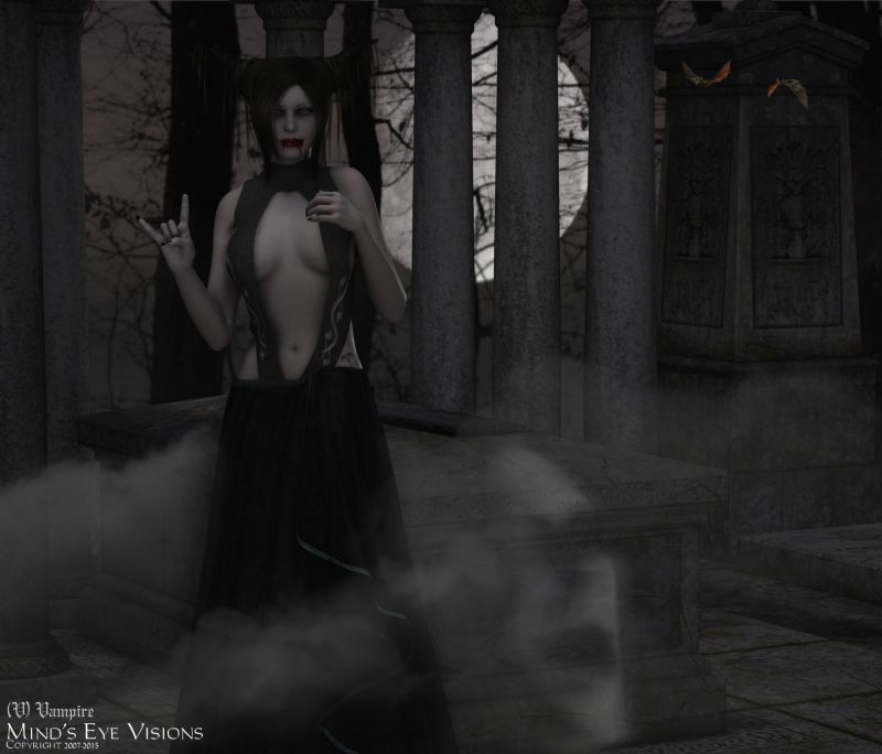 (V) Vampire
something i made for the month of shoctober but never totally finished it up until the other day, just added some fog, bats, yada, yada.. i hope all are having a super weekend and have a very happy thanksgiving for all those who celebrate. lol Steve

Credits:
MDD Endora by: Maddelirium/Renderosity
Dark Cemetary by: RPublishing/Renderosity
Reagan Hair by: Propschick/Renderosity
Ghost Brush by: Obsidian Dawn/Webb

Keywords: vampires, bats, moon, blood, v, trees