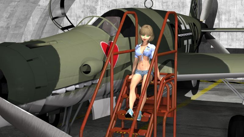 Like my new toy
Mariah had a bit of money burning a hole in her pocket - actually got a little out of control to judge by her shorts!  She went out and found a Dornier Do335 Pfeil lost in a bog somewhere.  She had it restored and now wants to give it to the Imperial War Museum in England.  She just wants to take it out for a little joyride . . . .  wink wink, nudge nudge.  
