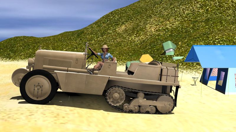 Eat your heart out Lara
Alanna was doing some explorations out in the desert and came across this rather interesting find.  Don't think its a statue . . . . at least not with it made of a strange alloy.  And that huge weapon ... well, we shall see.
