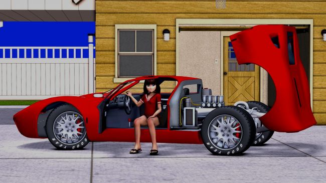 Glad when Im old enough to drive.
Chibi at home.  Chilling out in her family's Ford GT40.  Got this ages ago.  Also a background I did a long time ago before my hard drive committed Hari-Kiri so all data on it lost
