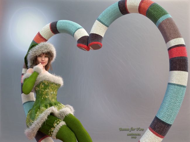 Room For Two
Thank You for visiting and I hope your Holidays are joyful!!!

Credits
TDT-Asliya for G8F by Deva3D
dforce Spicy Xmas G8 by nirvy
Xmas Vixens by Moyra
Pose by DM (adjusted to prop)
Heart prop and background by mtdana 

SAOTW ~ 12/28/19
Keywords: Christmas Heart Fur SAOTW ~ 12/28/19