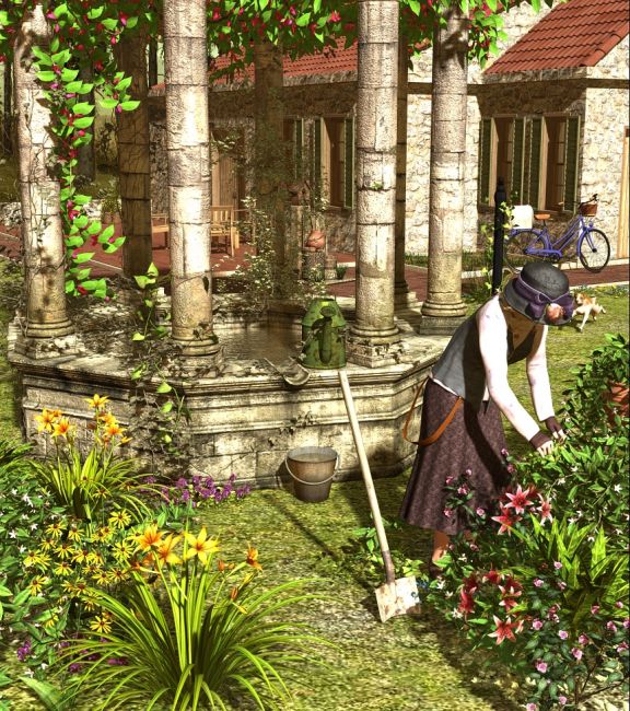 Working in the garden
Credits:
Garden Patio by GreyCloudDesign - Rpublishing (RMP)
Daylily, Asiatic Lily, Black-Eyed Susan, Pansy by Lisa's Botanicals (Hivewire3D)
Vintage Bicycle by Anima Gemini (Hivewire3D)
Danaides by Jack Tomalin (DAZ)
Urban Shabby Chic by Ravenhair (DAZ)
Eloiny Hair by goldtassel (DAZ)
Potting Shed and Tools	 by DAZ
Enchanted Accents by DM (RMP)
Many thanks for looking and for your comments on previous renders! 
SAOTW ~ 04/25/20
Keywords: SAOTW ~ 04/25/20