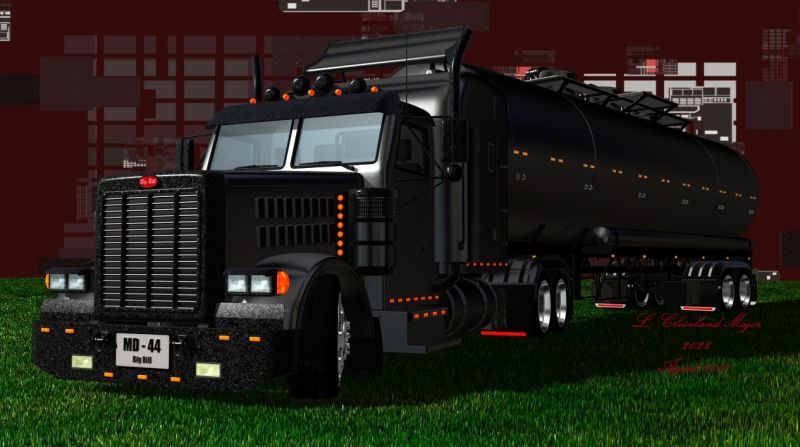 Big Bill Truck & Cistern
This is what I got using the coupon code JOYOUS at DAZ. The Big Bill Truck was the Tractor Truck pack, and the Big Bill Trailer pack has the Cistern. There are three other trailers in the latter pack, all made for and requiring the Big Bill Truck. I decided to use a shader to retexture them both, turning the rig into a stealth rig.
Keywords: Vehicles Truck&Trailer Environment GrassyField