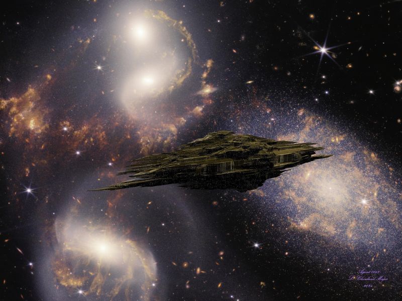 Cosmic Sightseer City
Welcome to a close up view of Stephan's Quintet (- one of the galaxies)! 
See the Universe as you live your lives in a Cosmic City Ship!
A City Ship on a journey to see the Universe!
Keywords: SciFi Space CityShip Galaxies Touring Universe 