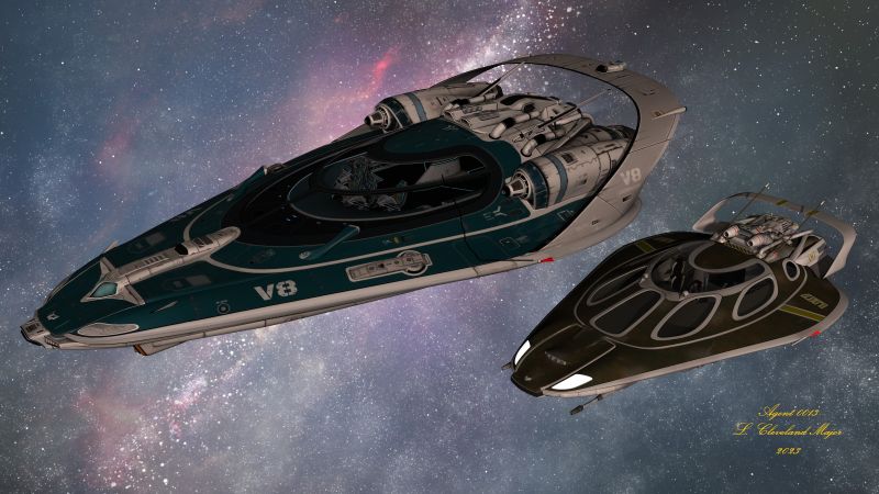 Escorting the Ambassador
The crew of a transport ship for Ambassador Daniels are all embroiled in a mission, and unable to return early to get him to his urgent meeting on another world. So he must pilot the ship himself, and call headquarters for an escort. The escort's rendezvous with him is enroute, piloted by Plastech Girl 3. He thinks "I'm in good hands!" Her ship is an earlier and smaller design, from the same line as his. He will make his meeting with time to spare.
Keywords: SciFi Space Traveller Ambassador Male Escort Protector Cybernetic Female