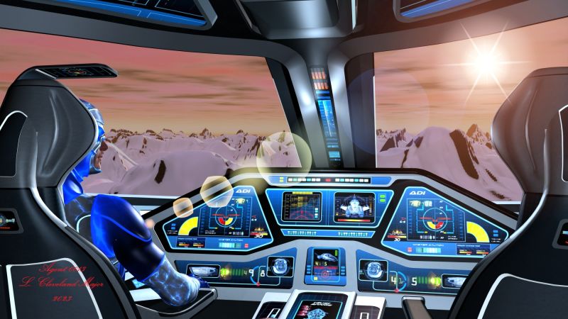 Exploring the Icy Peaks
A Superhero likes to explore, when he is not fighting crime and alien invasions. Today he takes his Shuttlestar on a flight above the winter snow covered peaks of a vast mountain range. He is looking for a peak he can land on, so that he can disembark, and view the vast array of mountains.
Keywords: SciFi Winter Spaceship Character Superhero Male