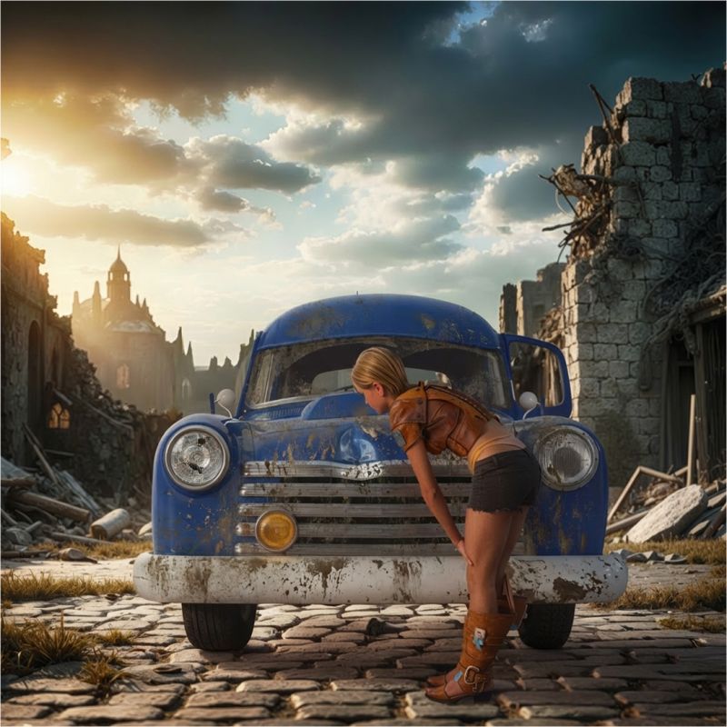 big bulge
Alyson and Vintage Car, the background is from one of my sets
Keywords: Alan,Alan_Hauge,fantasy,pinup,cars,ruins,