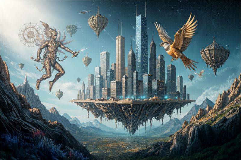 Floating City
I had used 4 of my pictures to generate this, 2 drawings, a painting and a photograph
Keywords: Alan,Alan_Hauge,fantasy,AI,sci-fi,birds,landscape,