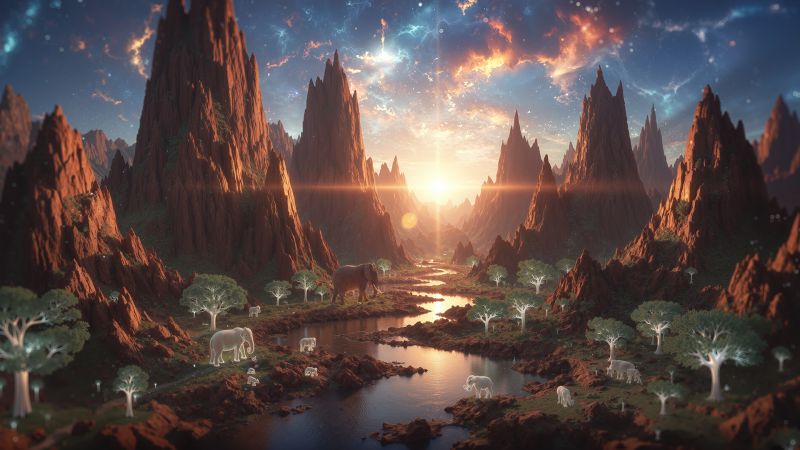 Elephant Scene - SAOTW winner 11/15/25
The elephant is one I photograf in Kenya. I used it with some mandelbrot 3D fractals to create this scene.

Keywords: abstrakt,landskab,animals,Alan_Hauge,fractals,Alan,elephant,