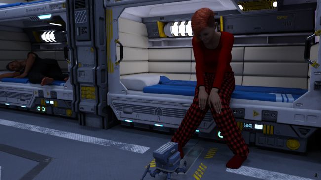 Getting the News
Eve smiled as she sat up, leaned down and asked, "Why are you in the med crew barracks?"  Of course, she didn't need to be close to the 2-BLUE unit to communicate but the BLUE's AI's seemed to like it that way.

"With what is happening on the surface, the ship wanted us to check that everything was secure.  I noticed activity in here when I passed in the corridor," 2-BLUE-885 responded, introducing itself with a non-anonymous message this time.

"Well?  What is happening?" Eve asked.

"Colony 4's AI stopped communicating at 0430.  We think there's been an attack."

Checking with the ship's time server, Eve realized that it was 0455.  Muster was at 0500.

"Turn around, 2-BLUE-885.  I've got to get dressed."

She hurriedly began to get out of her pajamas and into her uniform.

Previous image is [url=http://www.thefantasiesattic.net/attic/cpg/displayimage.php?pid=36955]here[/url].  Next image is [url=http://www.thefantasiesattic.net/attic/cpg/displayimage.php?pid=36966]there[/url].
