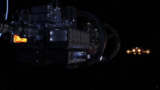 Departure
The Solaris Command AI sent to the space retrieval crew to collect the break-away access bridge. This was the first time it had been deliberately broken by a departing starship.

Lieutenant Commander Abraham Jones after discussion with Ensign vonHoldt informed the Fleet that Commander MacPherson had been abducted by the Naglfarians.

Jones then went back to arranging new doors for the port service bay to be brought up from Earth's surface.

Whatever had been in the shuttle that had exploded had coated the interior of the bay so that it was not being cooled by being open to space.

Next image is [url=http://www.thefantasiesattic.net/attic/cpg/displayimage.php?pid=37235]here[/url].  Previous image is [url=http://www.thefantasiesattic.net/attic/cpg/displayimage.php?pid=37216]there[/url].
