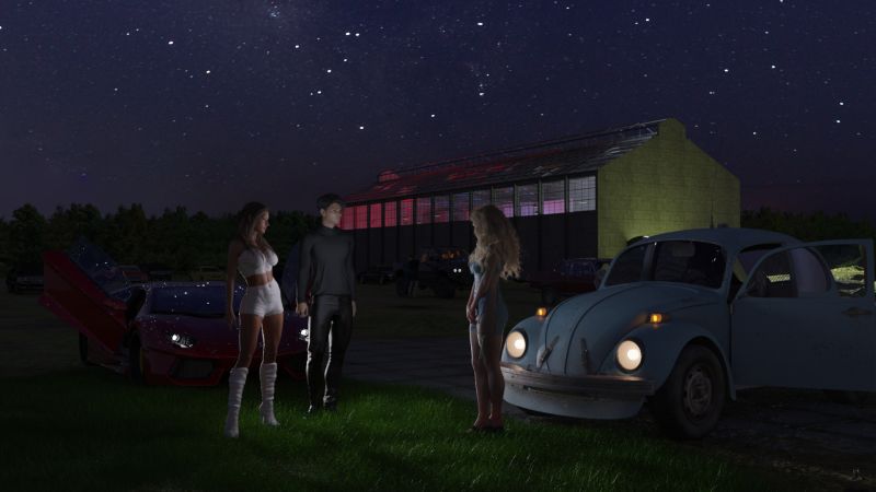 The Factory
The night was alive.  The driving beat from inside the Factory could be felt even at this distance.  The Lamborghini's engine was still running, emitting a low purr.  And the noises from the woods surrounding the factor were enough to make Olivia a little nervous.  Buzzes, rustles and occasional growls were intermixed with cracks as something heavy broke branches somewhere in the distant forest.

Olivia had arranged with Lisdra to meet in the parking lot so they could go into the Rave together.  She'd arrived early and stopped at the part of the lot they had agreed upon.   She had left her engine running, just in case she got unwanted attention.  She had been very surprised to see an Aventador pull into the overgrown lot filled mainly with pickup trucks and decades old sedans.  She was even more surprised when it pulled up next to her.  As both doors of the shinning red car opened and Lisdra and a very good looking man got out, she stepped out too and walked to the front of her VW.

"Olivia, this is Celduin.  I met him where I lived before.  He's just moved here," Lisdra said with a little smile.

Olivia felt an odd sense of familiarity and a little embarrassment as Celduin looked her over intently.

She said "Pleased to meet you.  Shall we finish parking and go in?"

Celduin put his hand in his pocket.  The Lamborghini's engine stopped and the doors drifted shut.  Even more embarrassed, Olivia hurriedly got into her car, started the engine and pulled onto the grass.

With Celduin in the middle, the three of them headed into the huge building.
