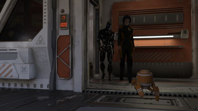 A Happy Robot
With a single message to the brig's AI, 2-ORANGE turned off the field.  

The controls had been designed to allow both bots and humans to access the brig's prisoners quickly in case of trouble.  In this case, it had worked against keeping them in.

Albany and 2-BLACK congratulated 2-ORANGE.  2-ORANGE leaped from the floor into the air.

Next image is [url=http://www.thefantasiesattic.net/attic/cpg/displayimage.php?pid=37272]here[/url].  Previous image is [url=http://www.thefantasiesattic.net/attic/cpg/displayimage.php?pid=37270]there[/url].
