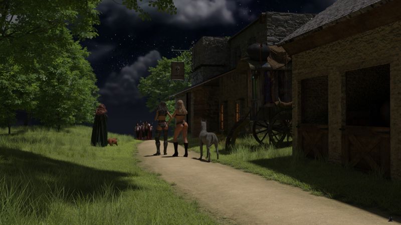 Trouble Brewing
Then from the other side of the Inn a group of chattering guardsmen came over the crest of the hill.

Cróga ran to Ceridwyn, placing himself in front of her, growling and poised to attack.

Alys and Ryanne turned towards this new racket, distracted and irritated.

Next image is [url=https://www.thefantasiesattic.net/attic/cpg/displayimage.php?pid=42555]here.[/url] Previous image is [url=https://www.thefantasiesattic.net/attic/cpg/displayimage.php?pid=42552]there.[/url]

Story starts at [url=https://www.thefantasiesattic.net/attic/cpg/displayimage.php?pid=42512]this image.[/url]
