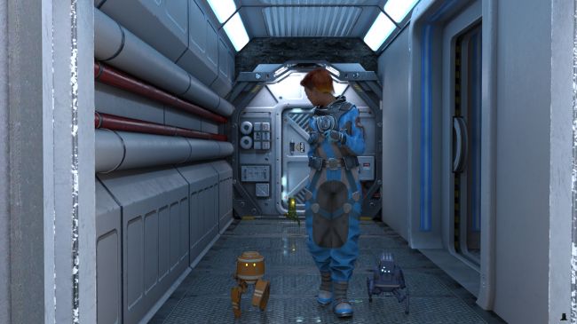 The Search Begins
As Eve, 2-BLUE and 5-ORANGE-13 started back to the upper levels, 996-GREEN waited in the corridor.

"We need to go through this other door," 996-GREEN said, "The facility's remaining sensors report lots of organic entities beyond."

Previous image is [url=http://www.thefantasiesattic.net/attic/cpg/displayimage.php?pid=37034]here[/url].  Next image is [url=http://www.thefantasiesattic.net/attic/cpg/displayimage.php?pid=37036]there[/url].
