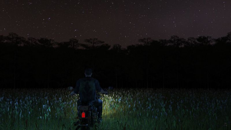 Going to the May Eve celebration
After the sun had set Mike prepared to attend the pixies' May Eve celebration for a second year.  He still didn't know how last year's had ended, finding himself in his pajamas in his bed the next morning with no recollection of how he'd gotten there.

Tonight was cooler than last May Eve so he put on longer sleeves and wore a jacket.  He gather the tiny hats that had been on his dresser since St. Patrick's Day and went down to his bike.  He attached the hats to the grill at the rear of his motorcycle and took the long way back to the field where he's first met the pixies three years ago.

This year he noticed that the blue flowers in the field glowed very faintly in the dark.  He hoped he'd be able to find the entrance.
