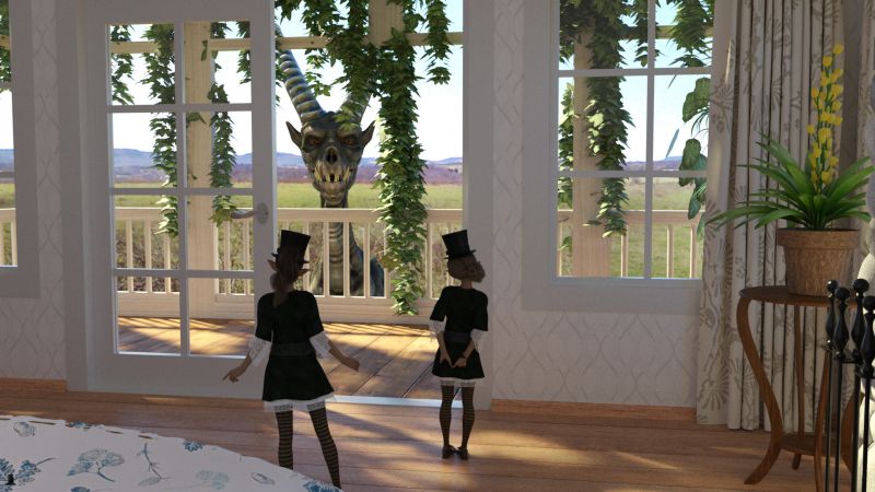 Morning of March 17-4
 A huge head has risen over the balcony and was looking directly at Mike.

"Oh, you remember Tethra, don't you?  He was there at the last celebration and wanted to come along this time, just to say hi."
