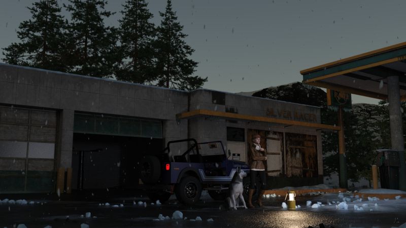 Waiting for Bastian - AC winner 01/07/23
Sarah May, known to her friends as Squeaky, had agreed to meet Bastian at the abandoned gas station on the edge of town in the late afternoon.  As the shadows lengthened and he did not arrive, Squeaky took the lantern from the rear of her Jeep and lit it.  She was uneasy in the darkening station.  Her Husky, Charles, got bored with waiting in the Jeep and came to keep her company.  It began to snow.
