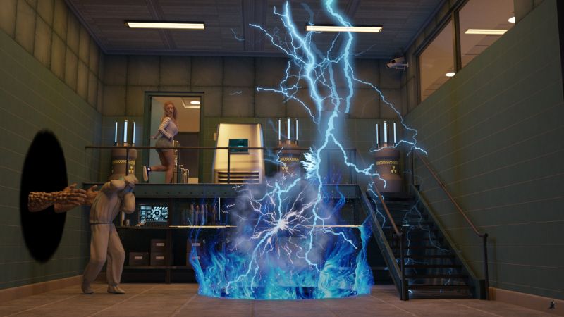 Behind You! - AC winner 08/27/22
Loni had been working as a lab assistant to the strange Professor Atkins.  

As he entered the lab, the Professor declared that he was going to open a portal to another dimension.

From the control room, Loni  heard a tremendous noise as though the building was being torn apart. 

Entering the lab, she saw the Professor gripping his head.  There was a storm of lightning over a seething void where the machine had been.

She yelled "Behind  you!" but the Professor clearly could not hear her. 

Loni turned and ran.
