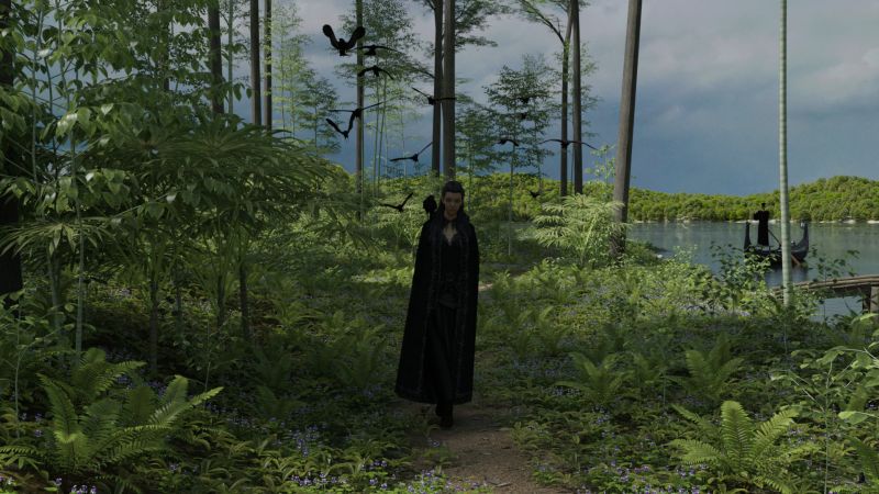 Princess Morrigan On A Walk
Morrigan  set out for a calming walk in the woods after she had had a disagreement with her father.  He was always so unreasonable.  Her crows followed.

