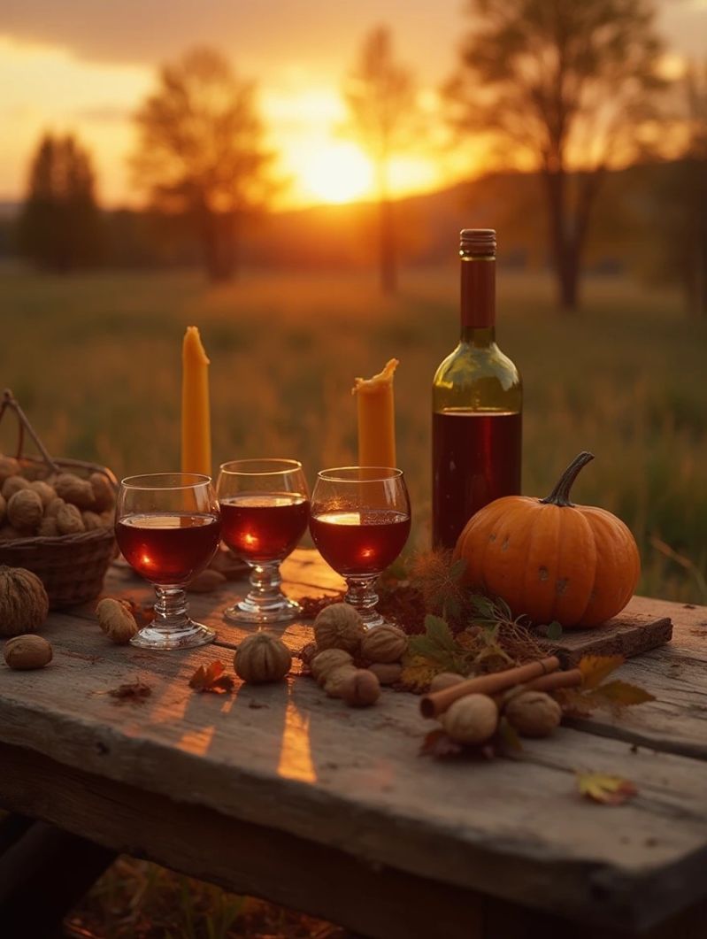 Table for Samhain
A few ingredients, including cider, to celebrate the arrival of Samhain which has become Halloween. 
