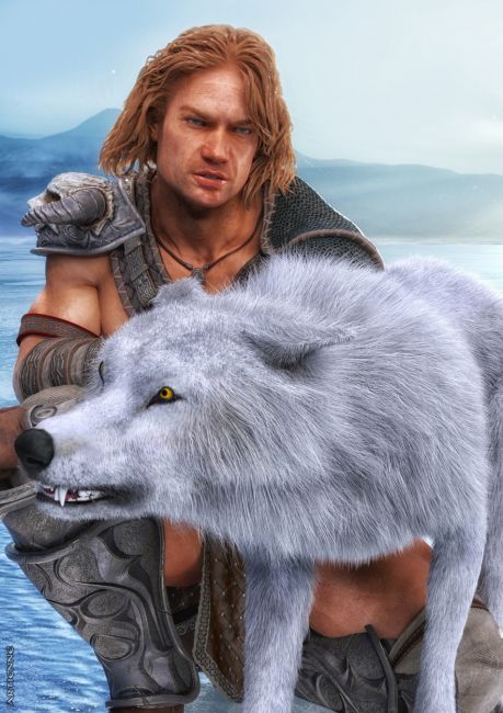 The Artic wolf
I made this picture for a friend who was looking for an illustration of his story about the Arctic Wolf. Gordon also wanted a warrior who would look like a He-man with blue eyes and fair hair.

Mega Thanks for visiting! 
SAOTW ~ 08/31/19
Keywords: wolf warrior SAOTW ~ 08/31/19