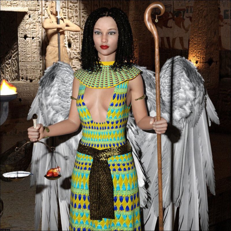 5th Place ~ Maat
Goddess of truth and balance, Maat performed the weighting of the heart during the judgment of the deceased in the afterlife, and if the heart was not lighter than the feather of Truth, Ammut, a horrible monster, devoured the soul of the dead person. 
