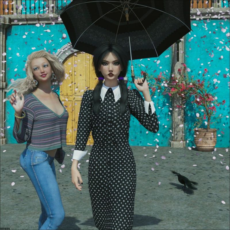 Petals rain
-Look, Wednesday, spring has arrived! There are flowers everywhere! Petals are falling from the trees!-

-Mmh, spring should be abolished...-
