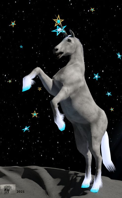 Catching stars
What does a unicorn do for fun when she's not frolicking in the forest? She dances on the moon and tries to  catch falling stars on her horn to fling them back up into space. Sometimes she misses and these are the ones you see falling towards earth.
