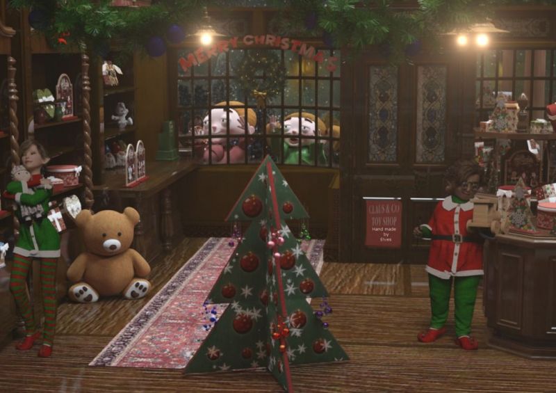 The Claus and Company Toy Shop
Tommy and Tina enjoy watching the toys being made at the Claus toy shop. Are those elves?   This couldnt be Santa's workshop, could it?
