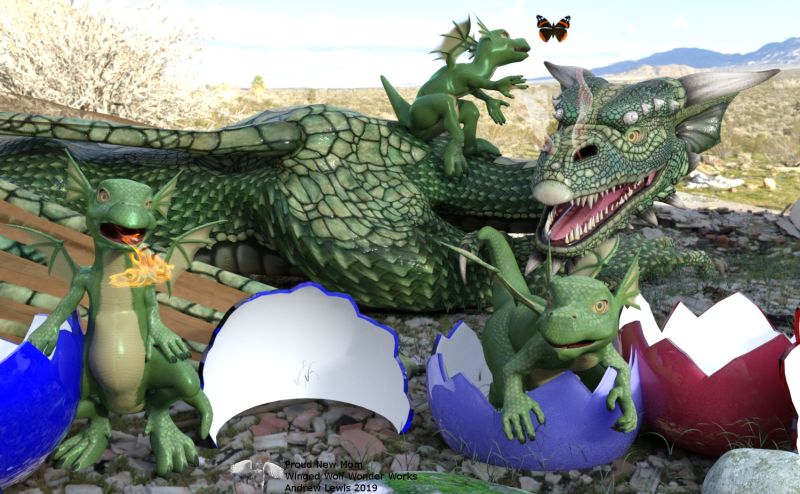 Proud new mom
The mother dragon is so proud. It's been less than a day since her brood of dragonlings hatched and one of them has already figured out how to breathe fire.
