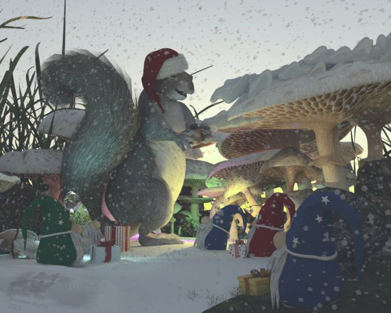 Santa Paws
Sammy decided to play Santa this year and gave presents to the gnomes.
